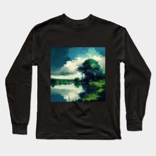 Serene Blue Lake Painting Long Sleeve T-Shirt